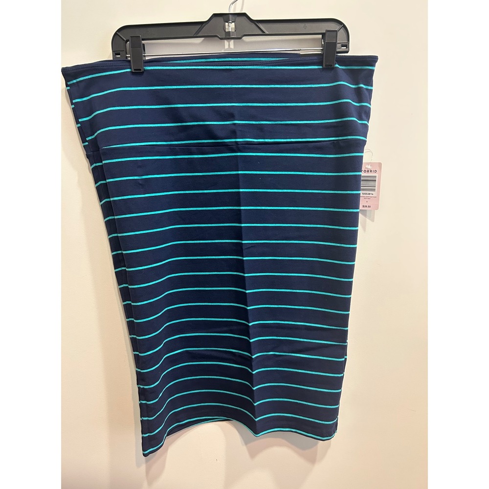 Torrid Plus Size Navy Blue & Teal Striped Knit Pencil Skirt‎